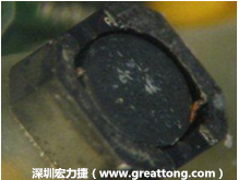 使用銀(Ag)鍍層的電源電感器(Power Inductors)，經(jīng)過推力測試后，零件端點上已經(jīng)看不到任何鍍層的痕跡了，所以其耐推力就比較小。