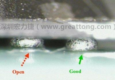 BGA錫球直徑變大，表示焊錫空焊(solder skip)