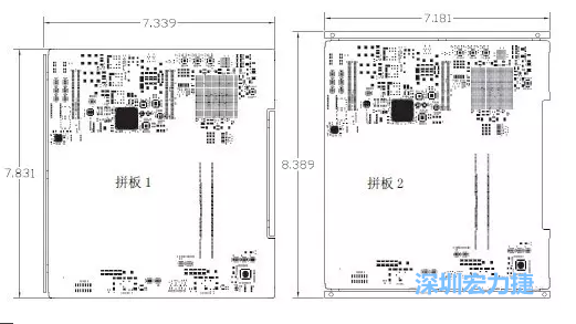 如圖11所示在兩種拼板中PCB單元的邊條位置不同，拼板1中邊條在長邊方向，而拼板2中邊條在短邊方向-深圳宏力捷