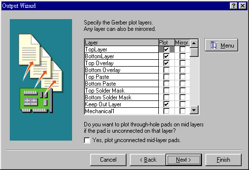 決定Gerber文件要繪制的板層，依據(jù)實(shí)際狀況勾選各個(gè)板層。