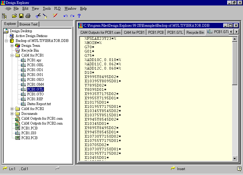 要檢查各Gerber輸出文件，則在瀏覽器中打開CAM Output for PCB1，即可看到一系列Gerber輸出文件。