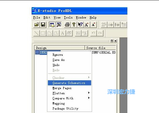 4．右鍵點(diǎn)擊 Serial.EDF 文件，選擇 Generate Schamatics：