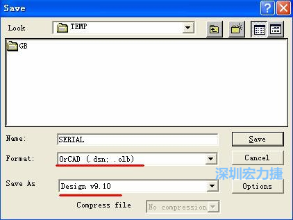 選擇菜單 File－Save As，輸出格式選 ORCAD 9.10。