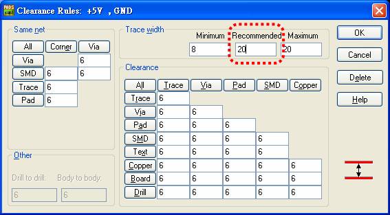 圖22 電源、接地線寬設(shè)定