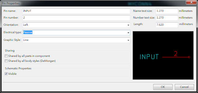 按下工具 "Add pins to the component"， 如底下畫(huà)面，  Electrical type 都選 Passive