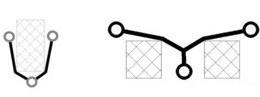 圖12：樹和(灰色顯示的)障礙物。(a)最小生成樹，(b)Steiner樹。