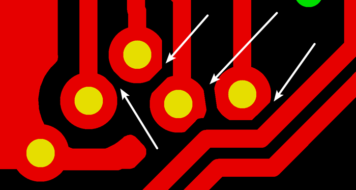 多層板中過孔會在每層線路上都有孔環(huán)，且每個層孔環(huán)周圍環(huán)境有夾線也有不夾線，環(huán)境各不一